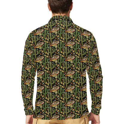 Western Style Print Long Sleeve Polo Shirt For Men's