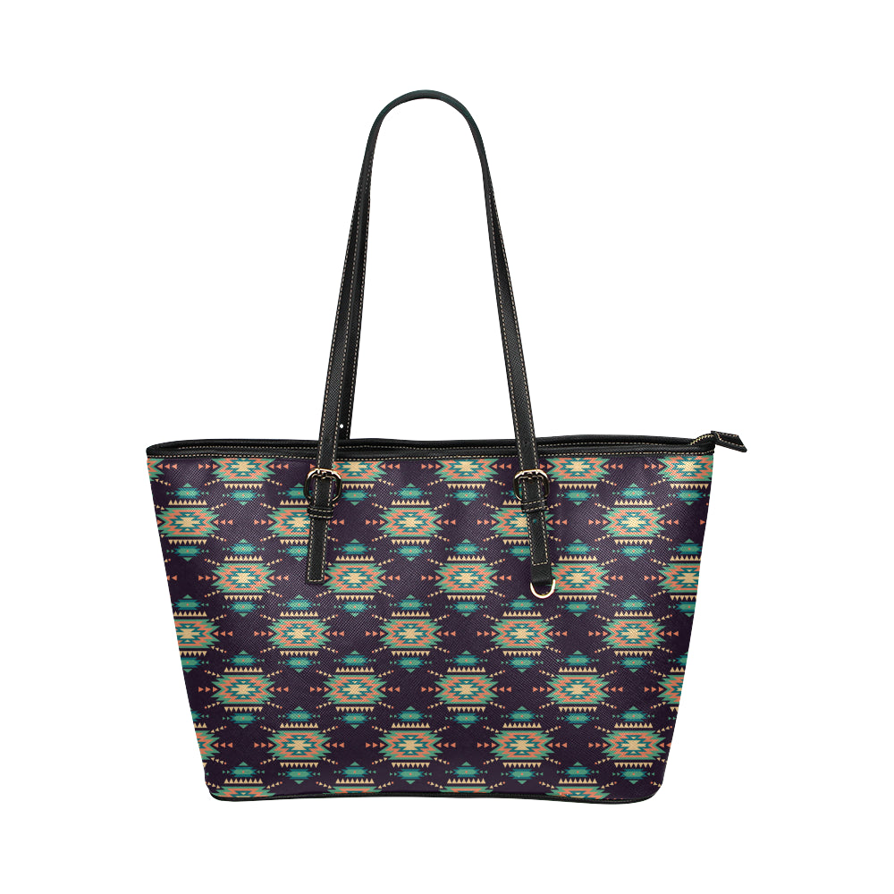 Navajo Geometric Style Print Pattern Leather Tote Bag