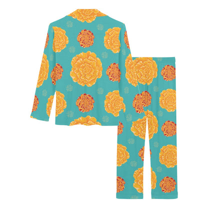 Marigold Pattern Print Design 02 Women's Long Pajama Set