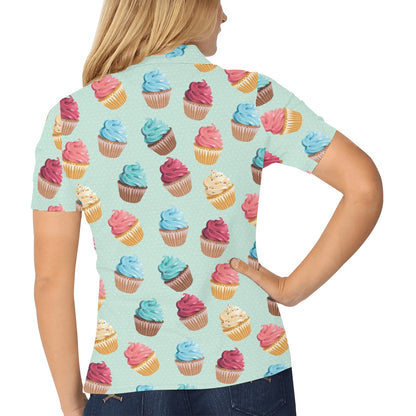 Cupcake Pattern Print Design 01 Women's Polo Shirt