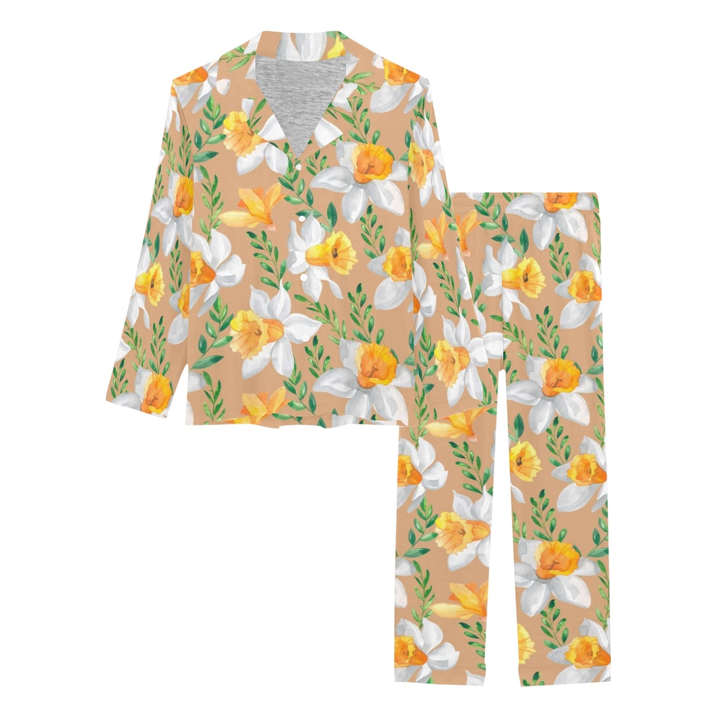 Daffodils Pattern Print Design DF04 Women's Long Pajama Set