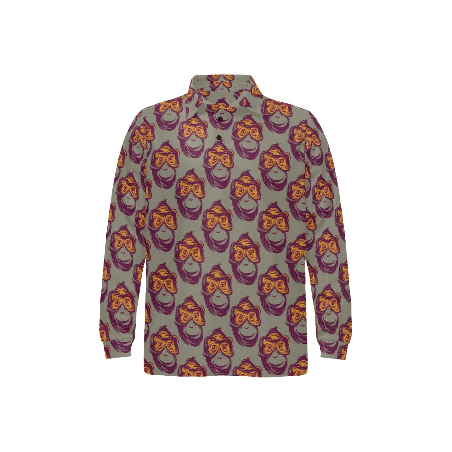 Chimpanzee Pattern Print Design 02 Long Sleeve Polo Shirt For Men's