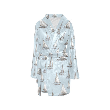 Sailing Ships Pattern Print Design A01 Women's Fleece Robe