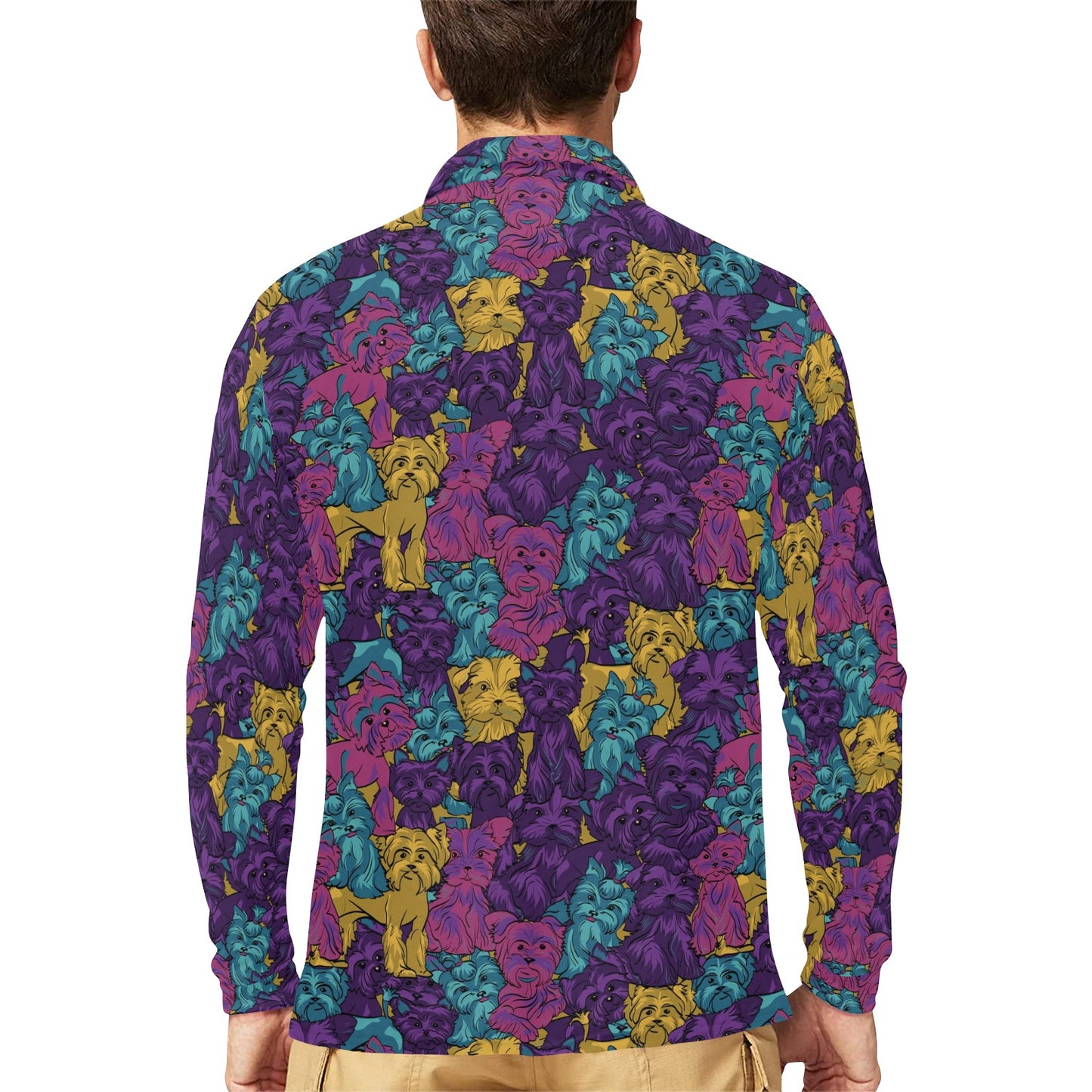 Yorkshire Terriers Print Design LKS3010 Long Sleeve Polo Shirt For Men's