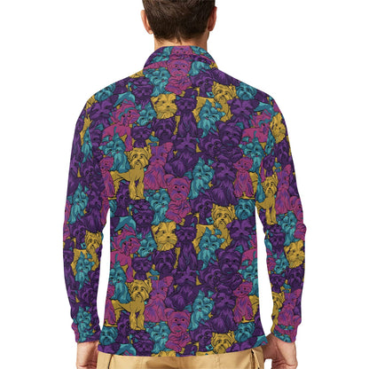 Yorkshire Terriers Print Design LKS3010 Long Sleeve Polo Shirt For Men's