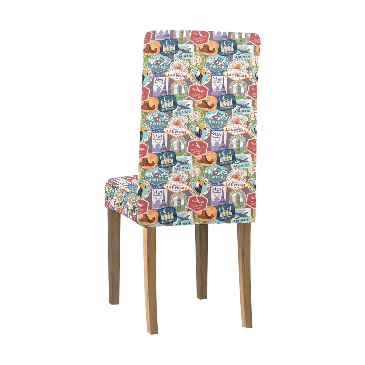 Travel Stamp Print Design LKS301 Dining Chair Slipcover