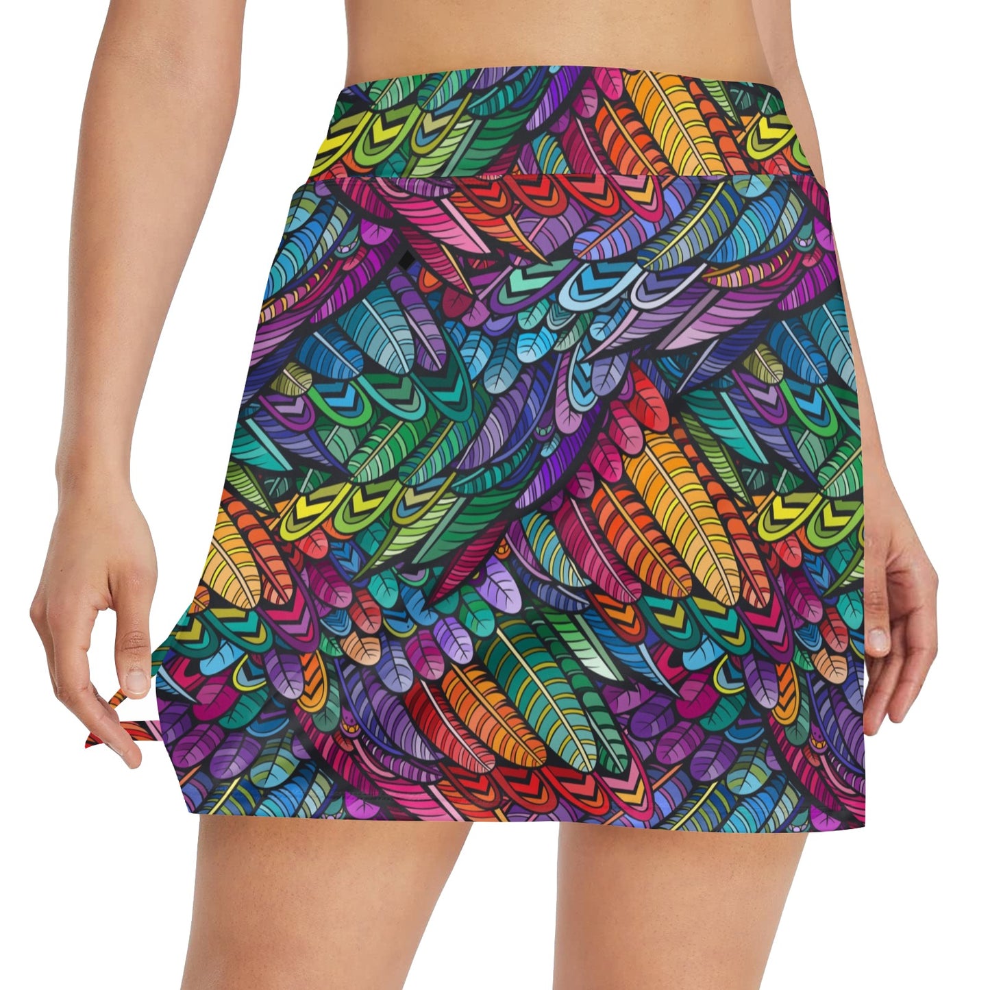 Feather Multicolor Design Print 17" Golf & Pickleball Skort with Pockets