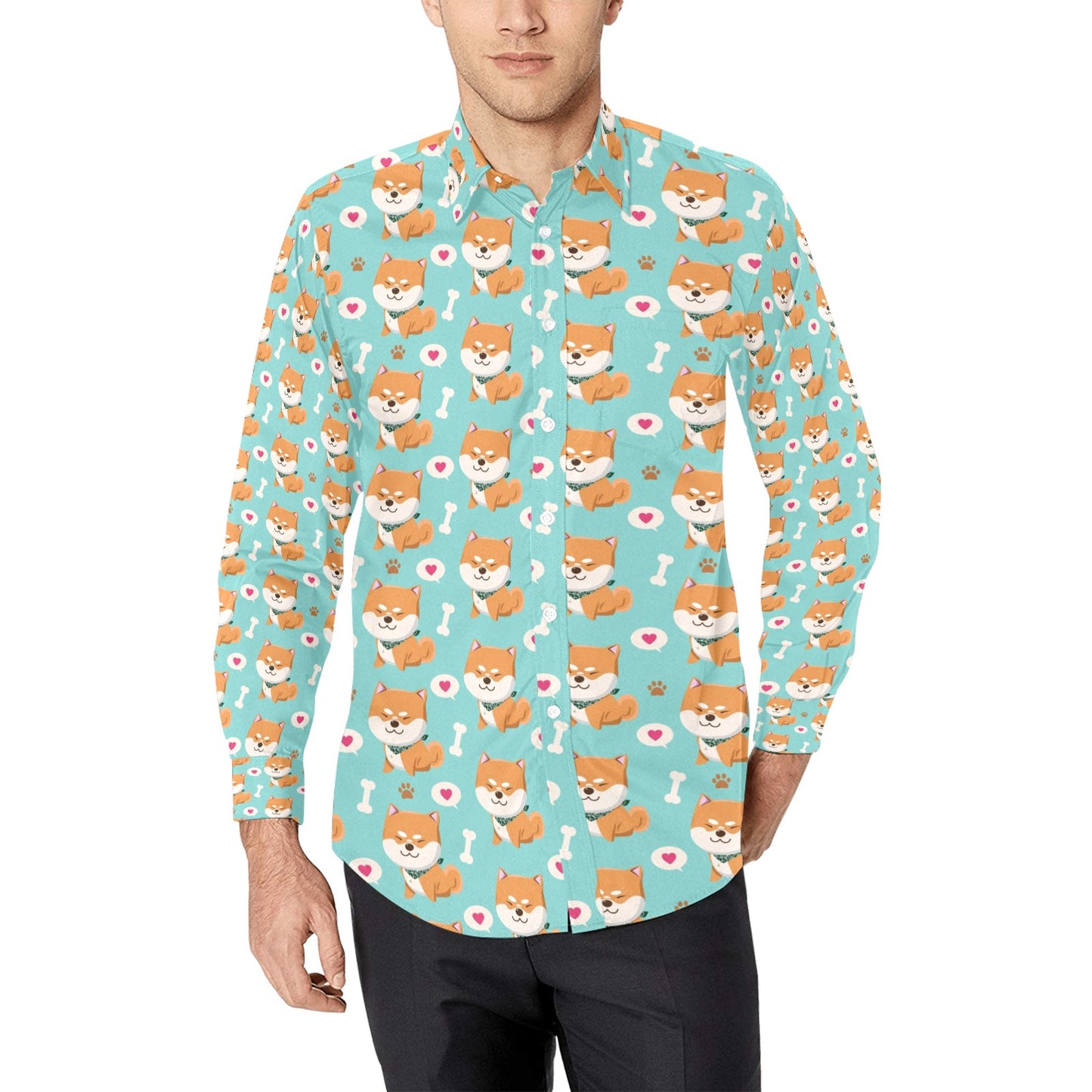 Shiba Inu Print Design LKS3013 Men's Long Sleeve Dress Shirt
