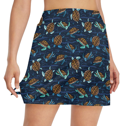 Sea Turtle Print Design LKS3011 17" Golf & Pickleball Skort with Pockets