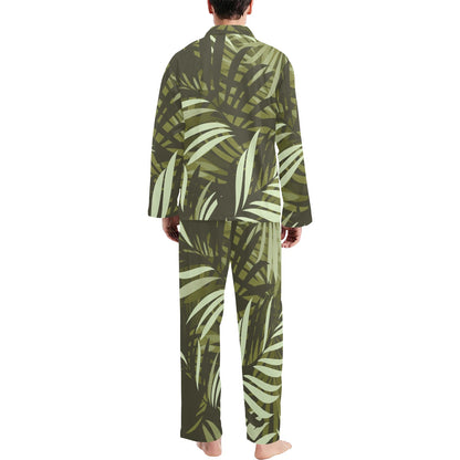 Palm Leaves Pattern Print Design PL05 Men's Long Pajama Set