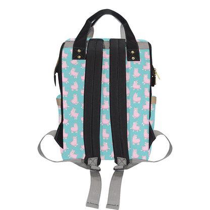 Alpaca Cartoon Design Themed Print Diaper Bag Backpack