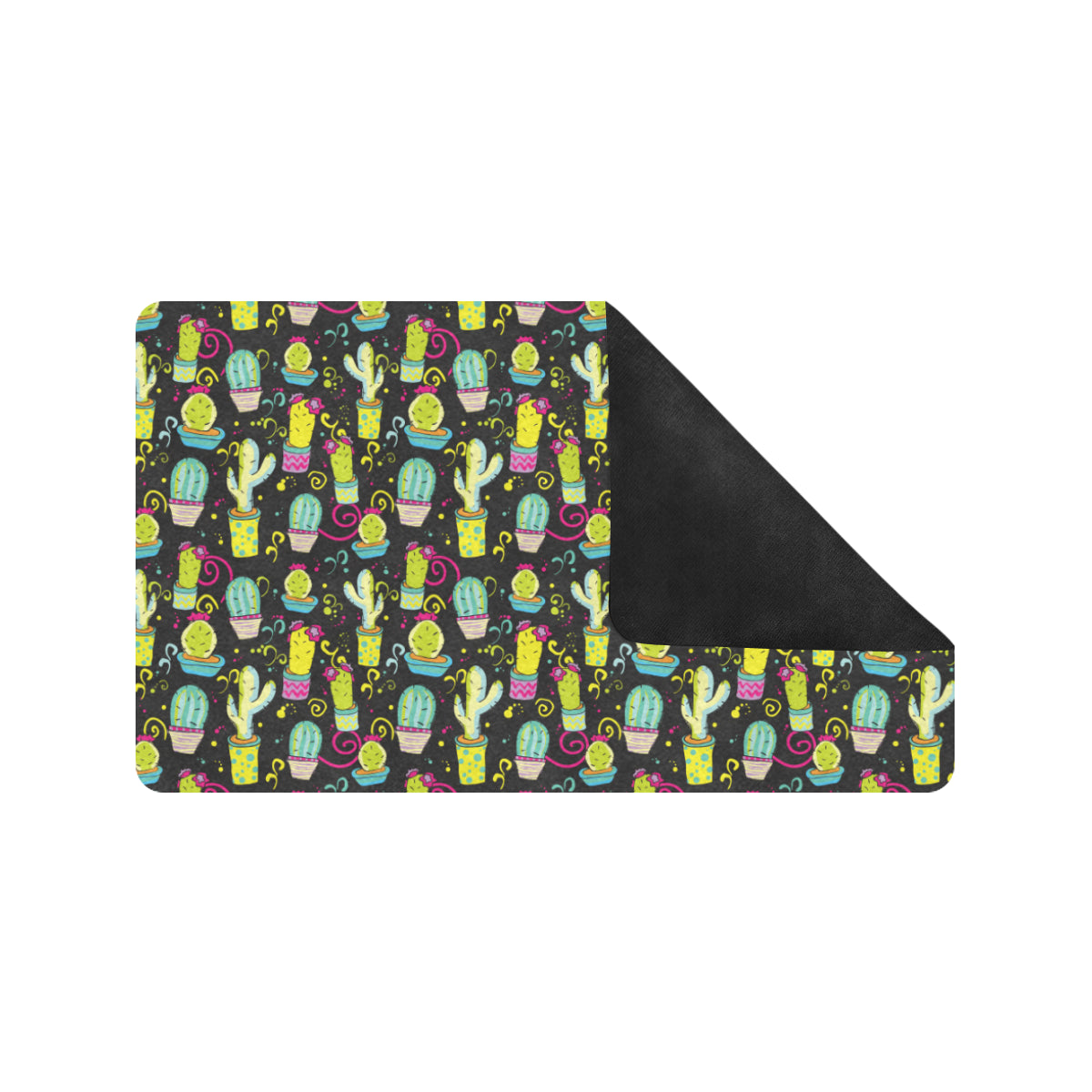 Cactus Neon Style Print Pattern Rubber Doormat