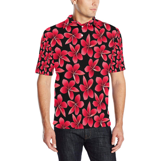 Red Plumeria Pattern Print Design PM025 Men Polo Shirt