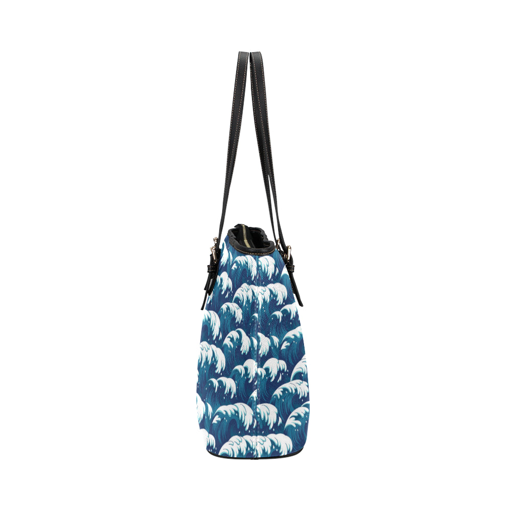 Ocean Wave Pattern Print Leather Tote Bag