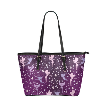 Fairy Pink Print Pattern Leather Tote Bag