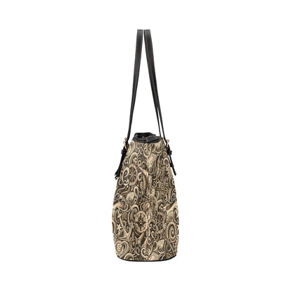 Nautical Tattoo Design Themed Print Leather Tote Bag