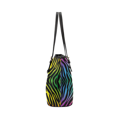 Rainbow Zebra Themed Print Leather Tote Bag