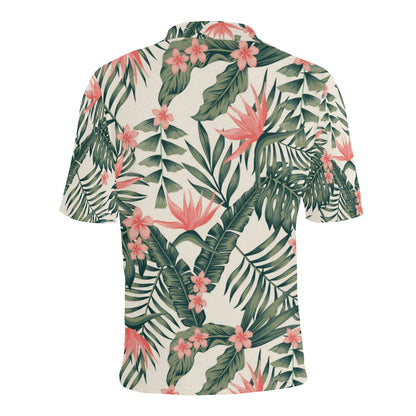 Tropical Flower Palm Leaves Men Polo Shirt