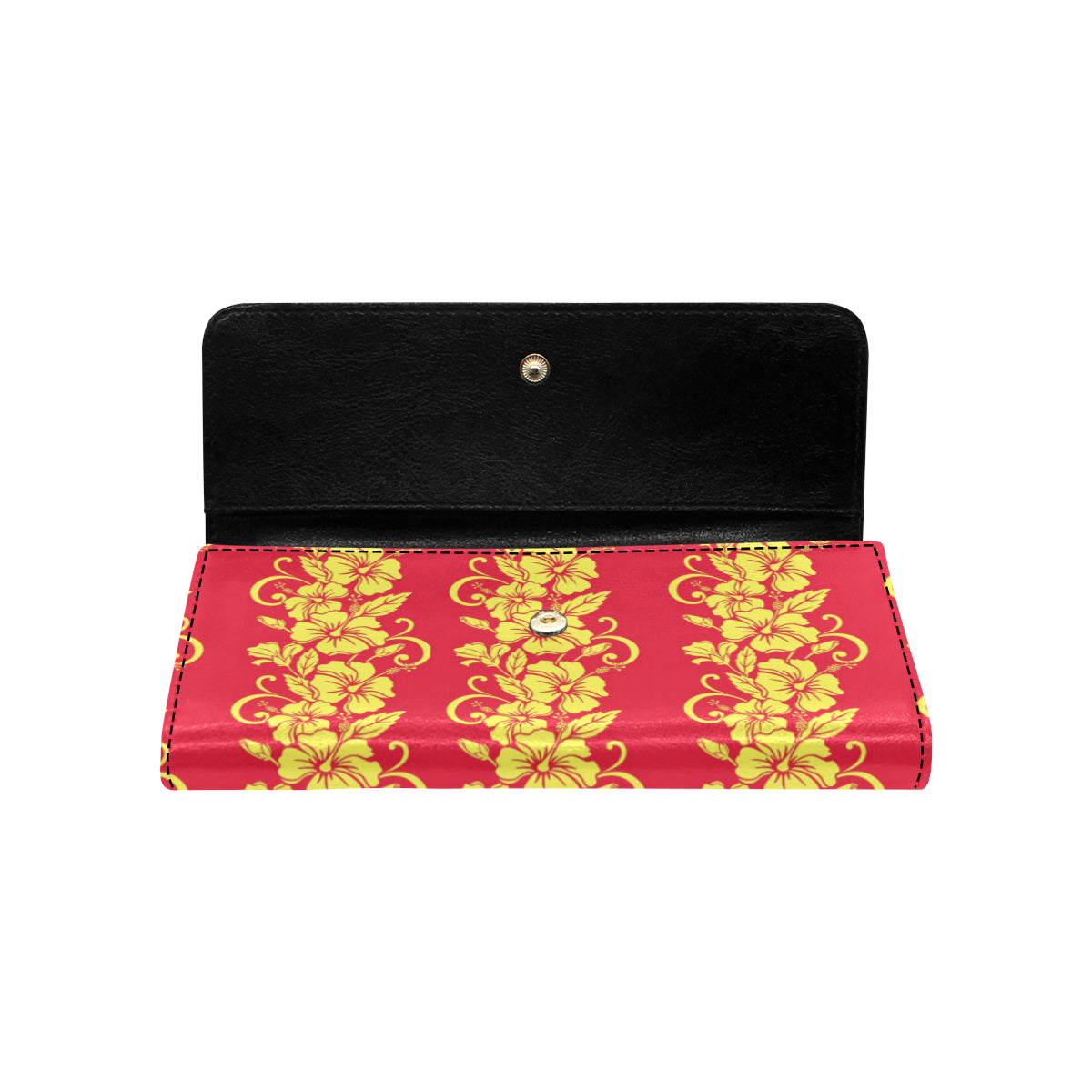 Orange Hibiscus Pattern Print Design HB018 Women's Trifold Wallet