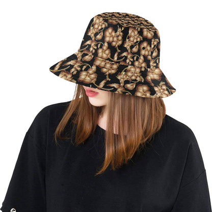 Brown Hibiscus Pattern Print Design HB06 Unisex Bucket Hat