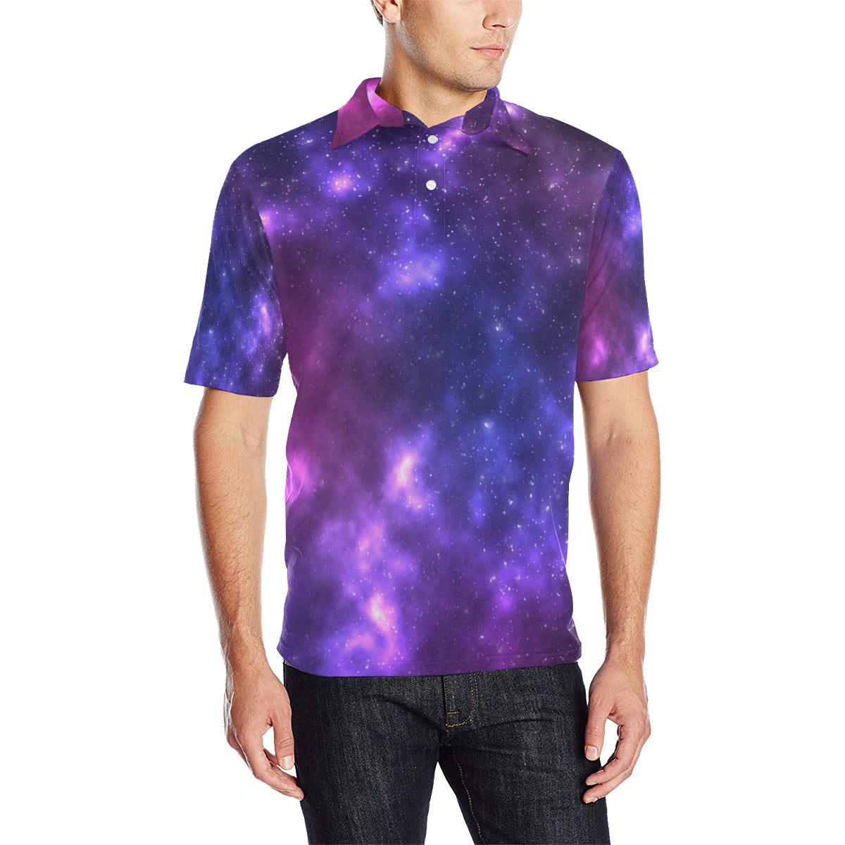 Celestial Purple Blue Galaxy Men Polo Shirt