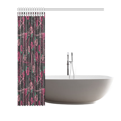 Bass Guitar Pink Rose Pattern Print Design 01 Shower Curtain