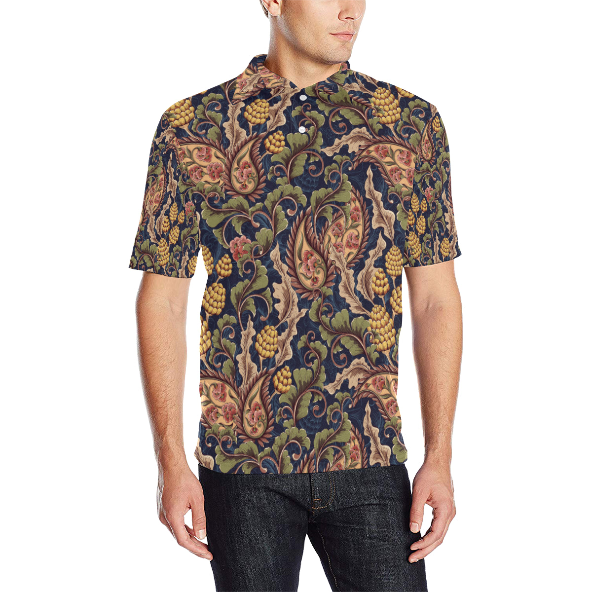 Floral Vintage Classic Print Men Polo Shirt
