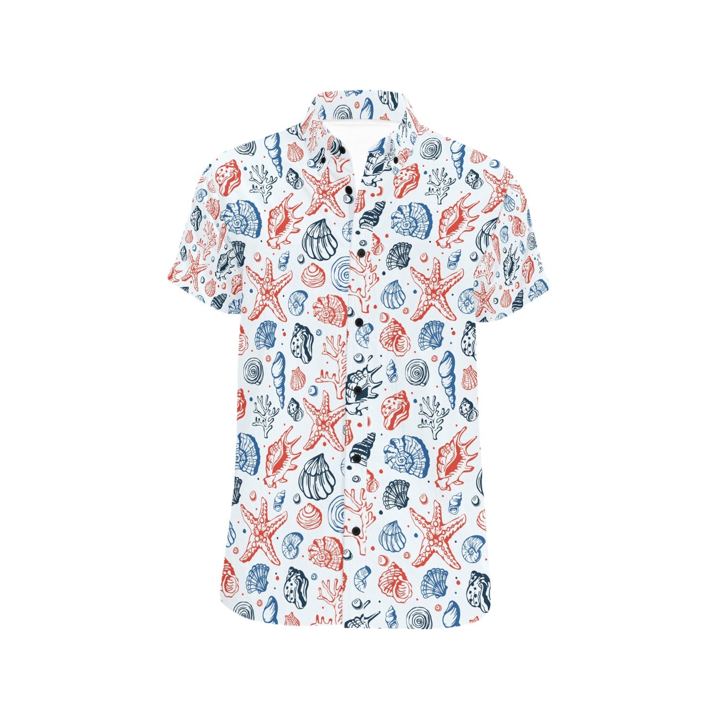 Seashell Print Design LKS307 Men Short Sleeve Button Up Shirt