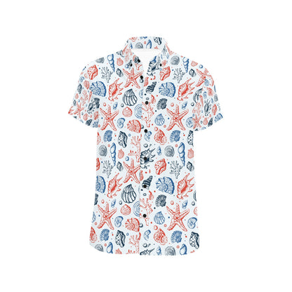 Seashell Print Design LKS307 Men Short Sleeve Button Up Shirt