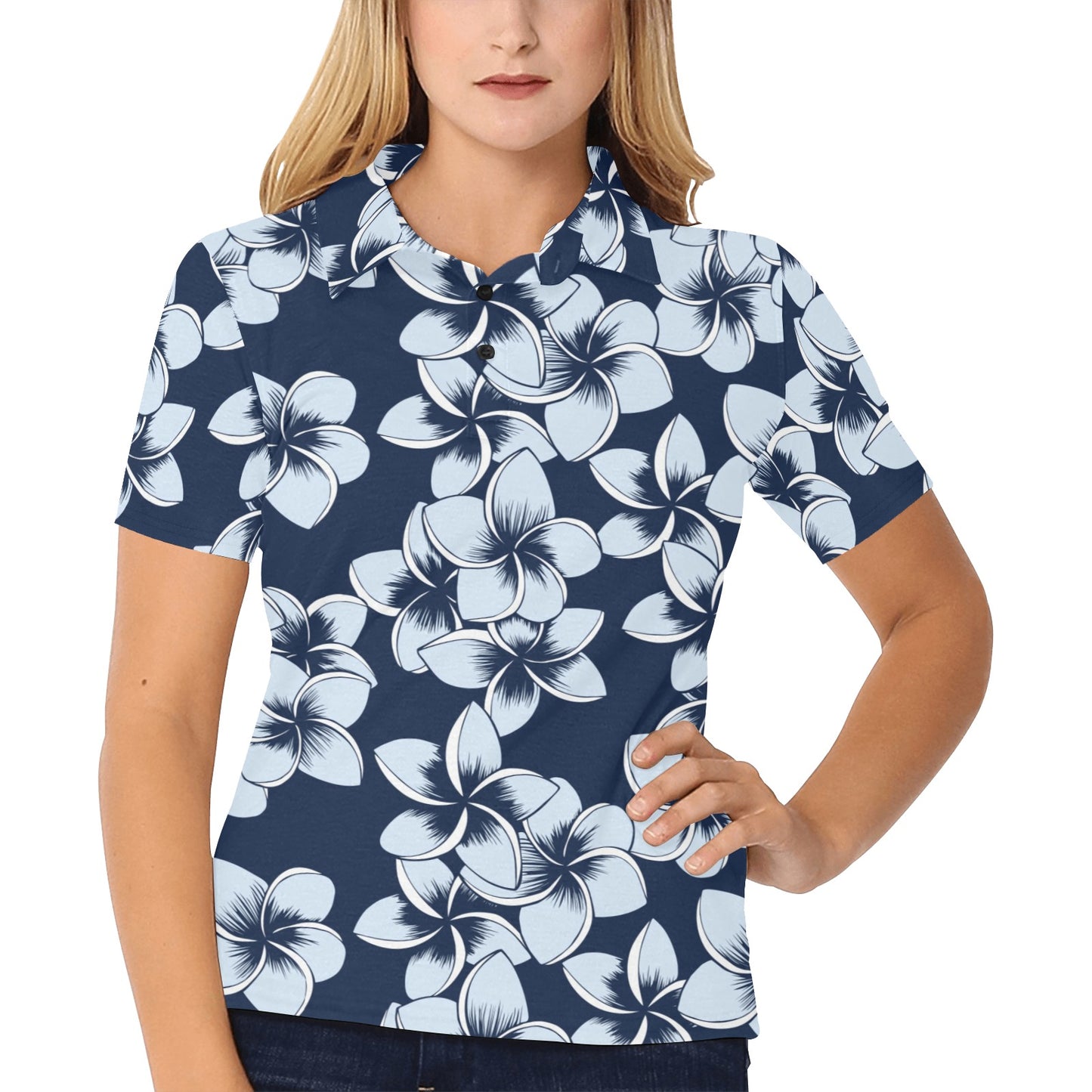 Plumeria Pattern Print Design A02 Women's Polo Shirt