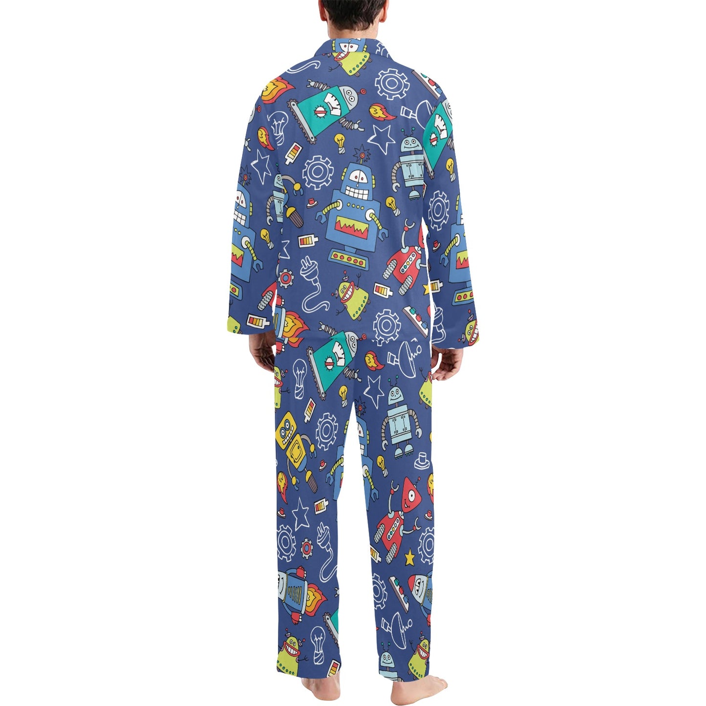 Robot Pattern Print Design A03 Men's Long Pajama Set