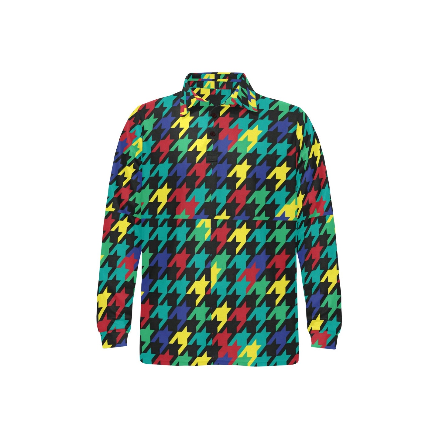 Houndstooth Colorful Pattern Print Design 02 Long Sleeve Polo Shirt For Men's