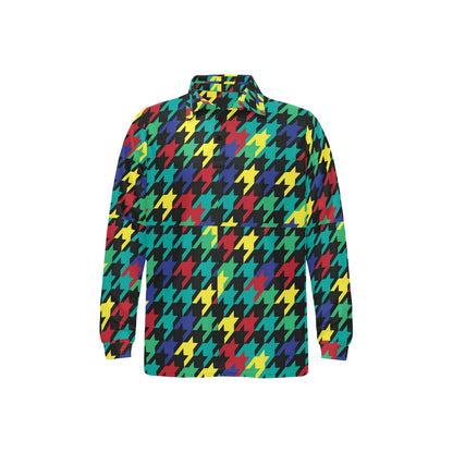 Houndstooth Colorful Pattern Print Design 02 Long Sleeve Polo Shirt For Men's