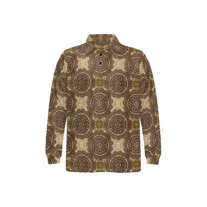 Ancient Greek Symbol Print Design LKS309 Long Sleeve Polo Shirt For Men's