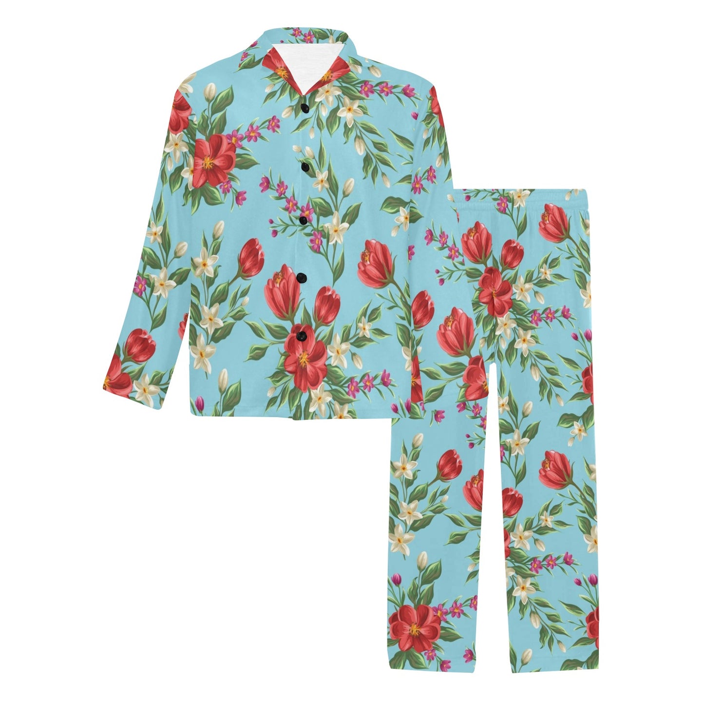 Summer Floral Pattern Print Design SF011 Men's Long Pajama Set