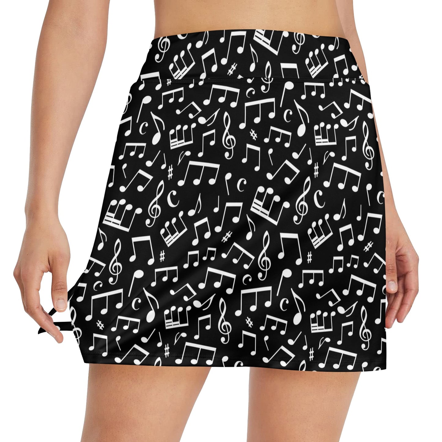 Music Note Black white Themed Print Women's Golf Skirt with Pocket