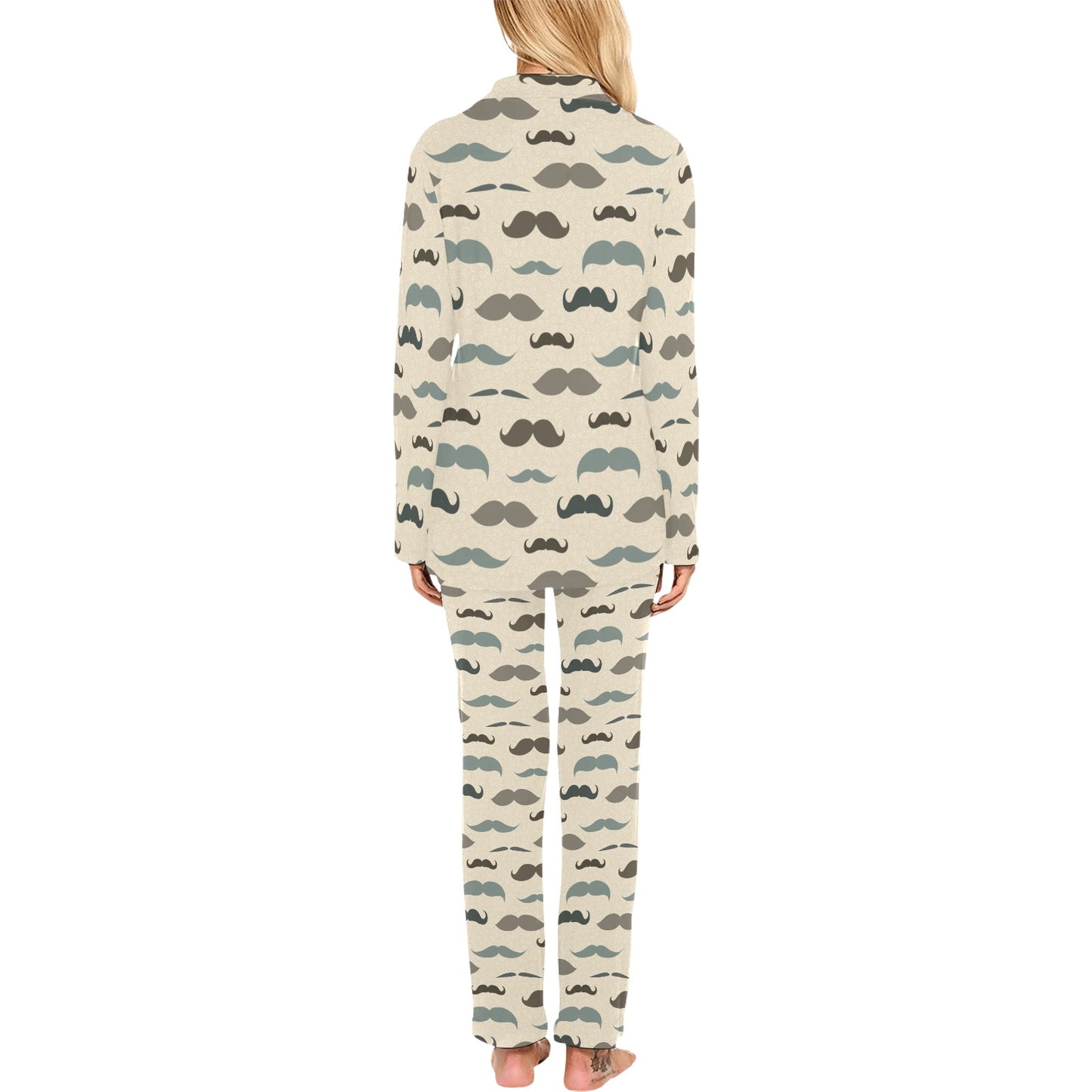 Mustache Pattern Print Design A01 Women's Long Pajama Set