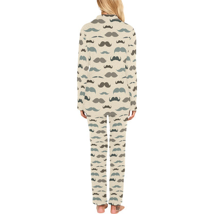Mustache Pattern Print Design A01 Women's Long Pajama Set