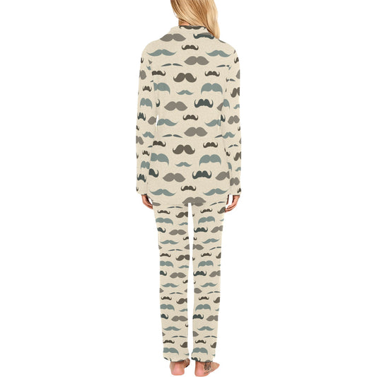 Mustache Pattern Print Design A01 Women's Long Pajama Set