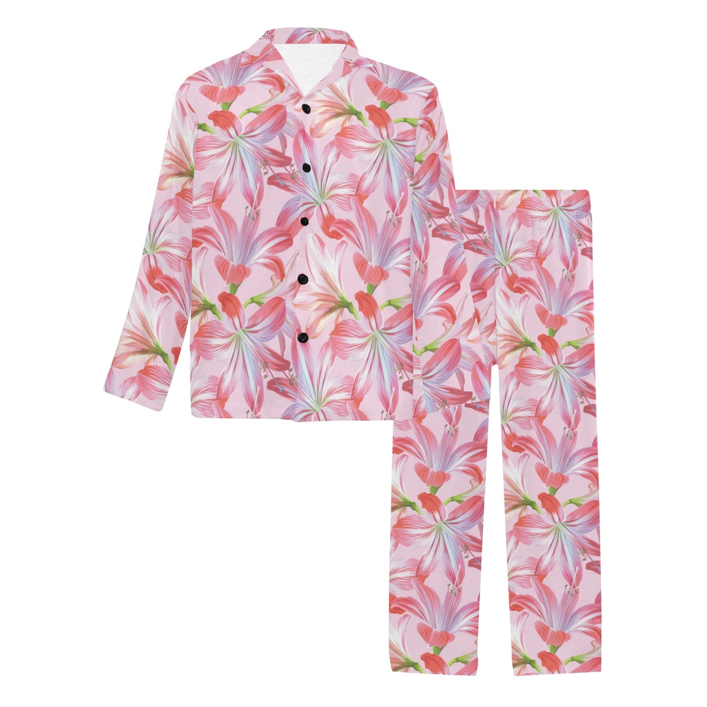 Amaryllis Pattern Print Design 02 Men's Long Pajama Set