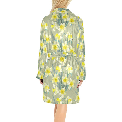 Daffodils Pattern Print Design DF01 Women's Fleece Robe