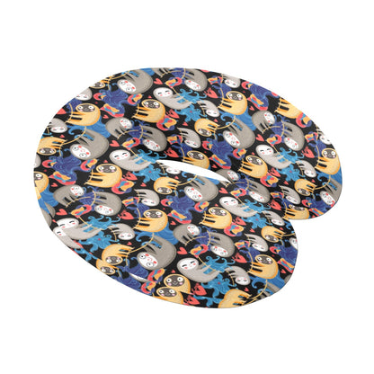 Sloth Cartoon Design Themed Print U-Shaped Travel Neck Pillow