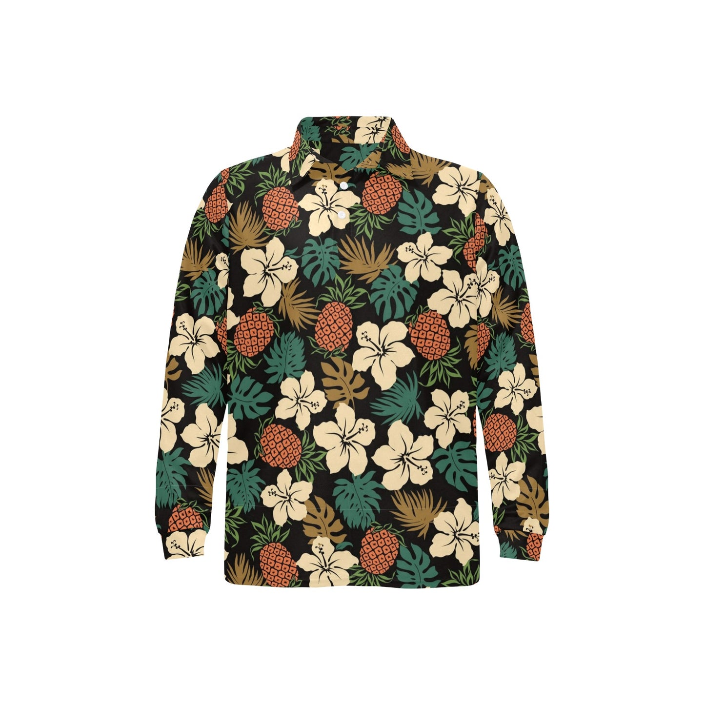 Hawaiian Themed Pattern Print Design H08 Long Sleeve Polo Shirt For Men's
