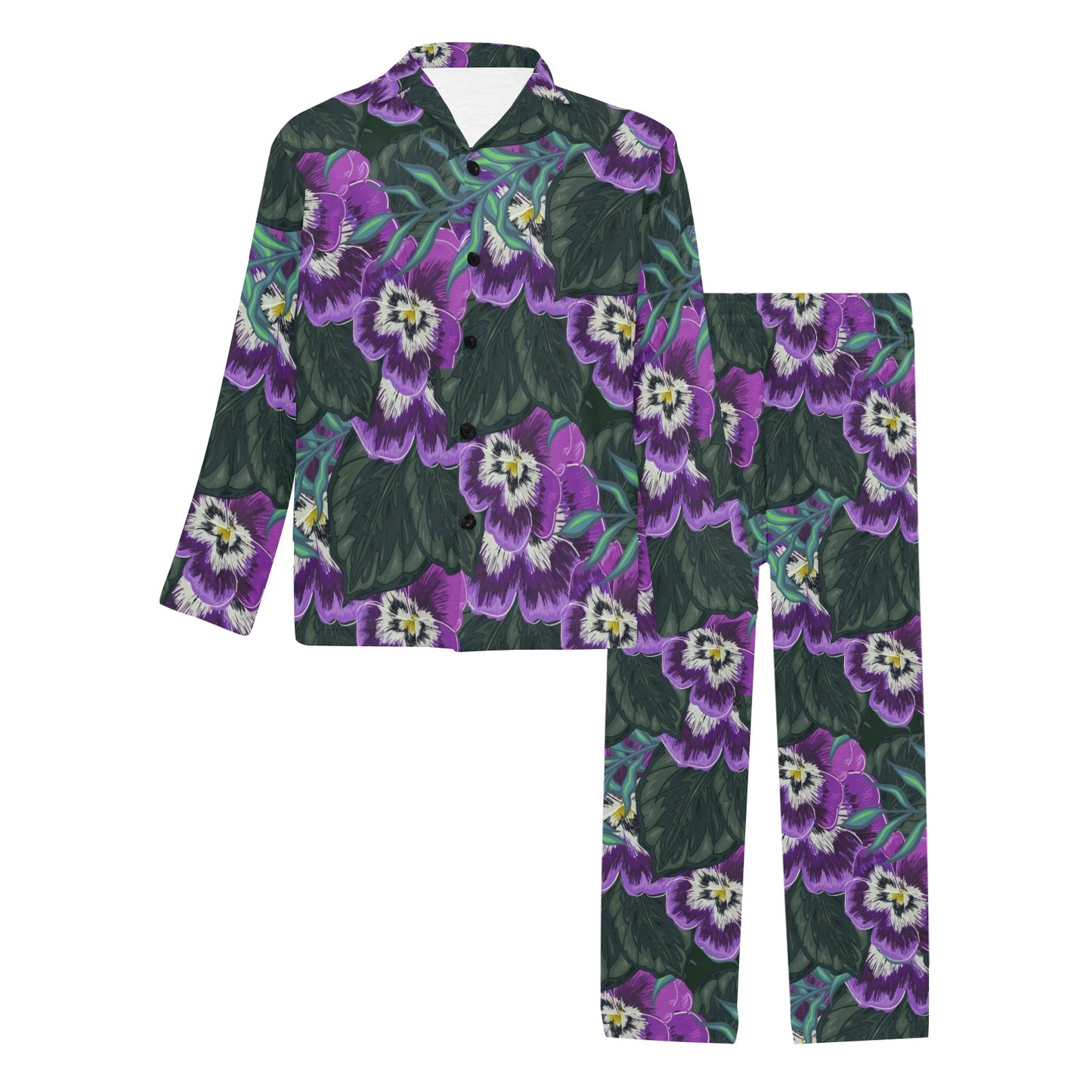 Pansy Pattern Print Design PS07 Men's Long Pajama Set