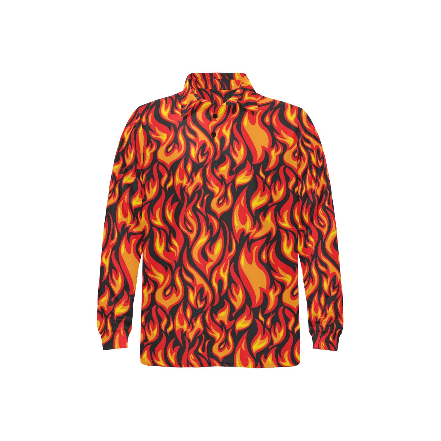 Flame Fire Print Pattern Long Sleeve Polo Shirt For Men's