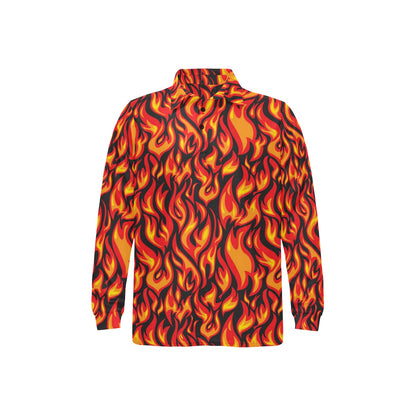 Flame Fire Print Pattern Long Sleeve Polo Shirt For Men's
