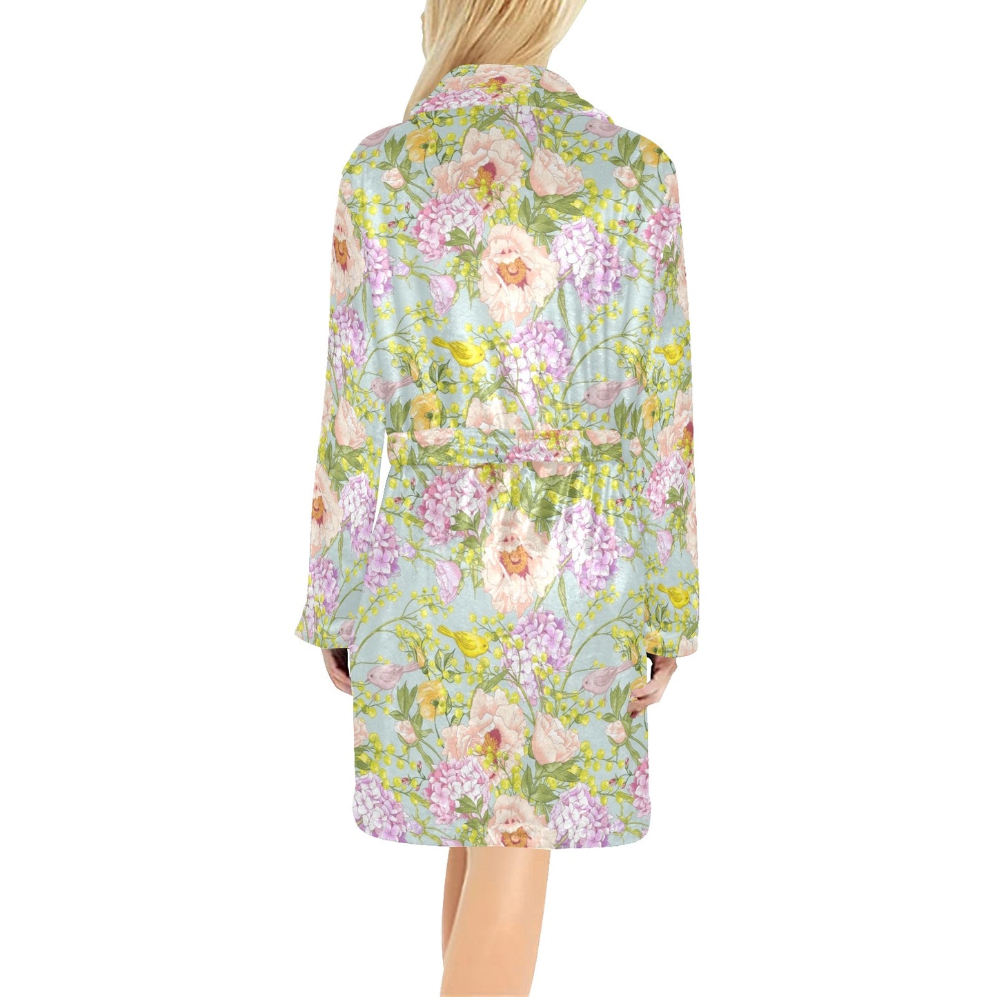 Hydrangea Pattern Print Design HD02 Women's Fleece Robe