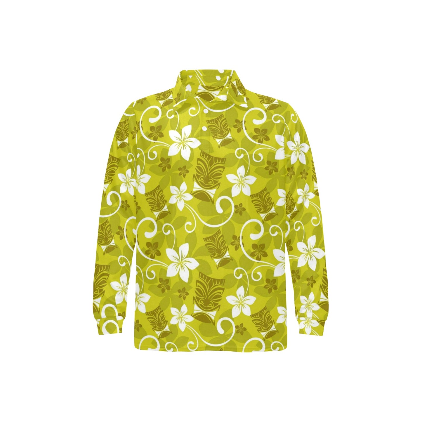 Hawaiian Themed Pattern Print Design H019 Long Sleeve Polo Shirt For Men's