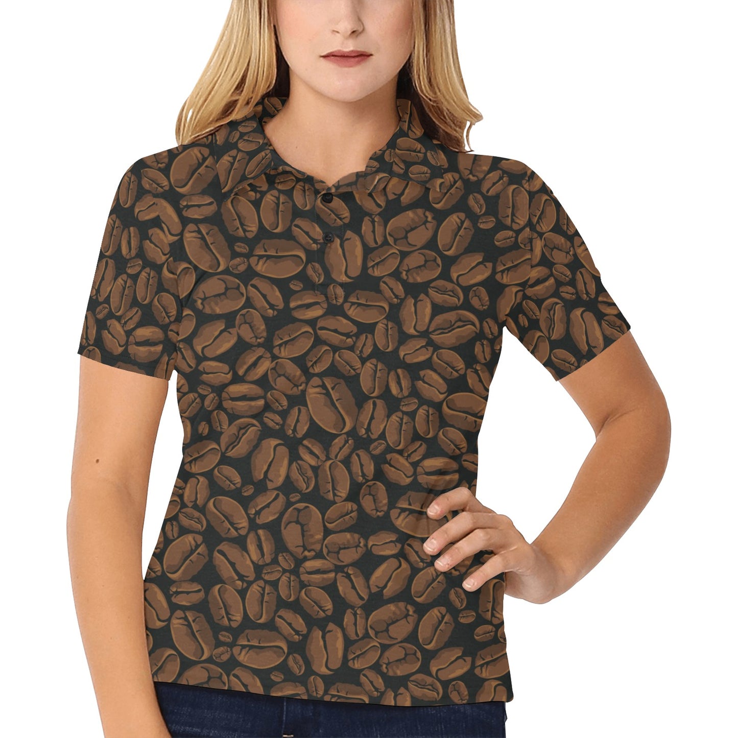 Coffee Pattern Print Design 01 Women's Polo Shirt