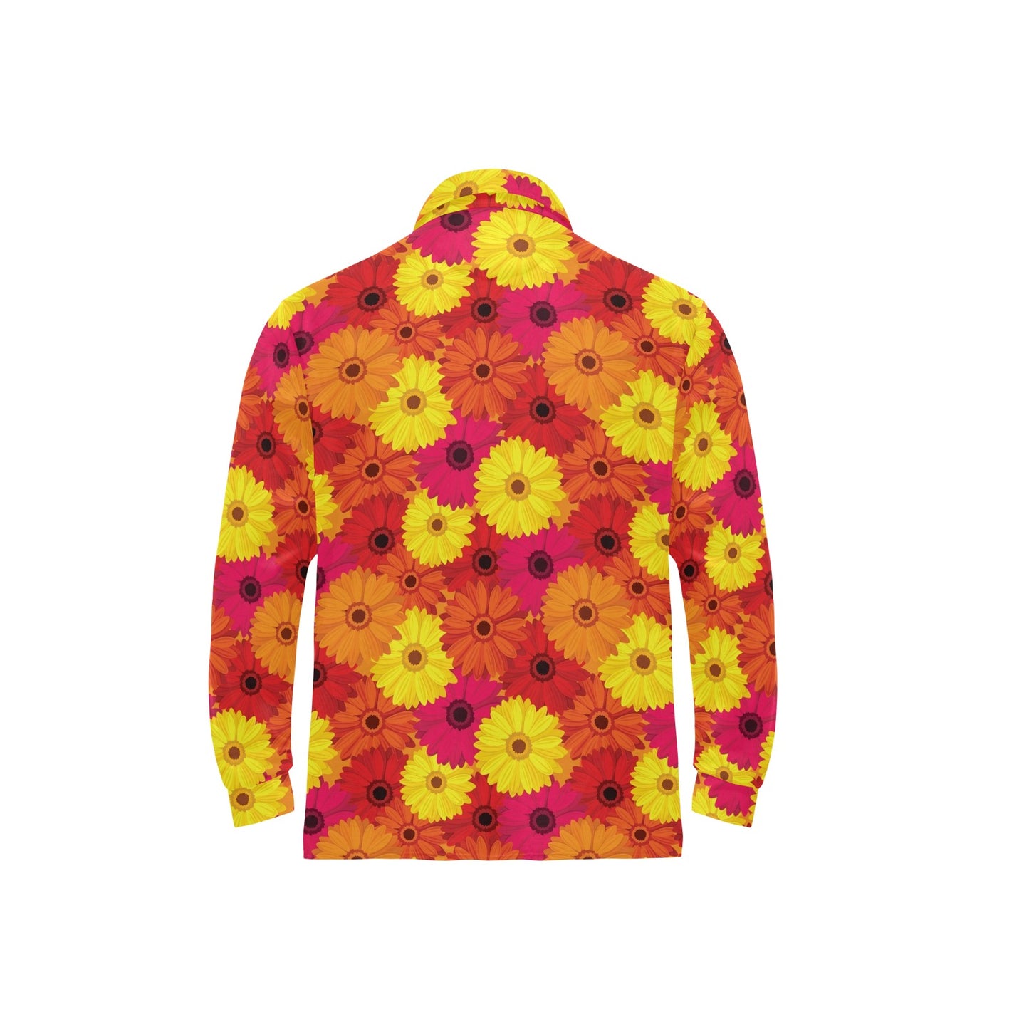 Gerberas Pattern Print Design GB05 Long Sleeve Polo Shirt For Men's